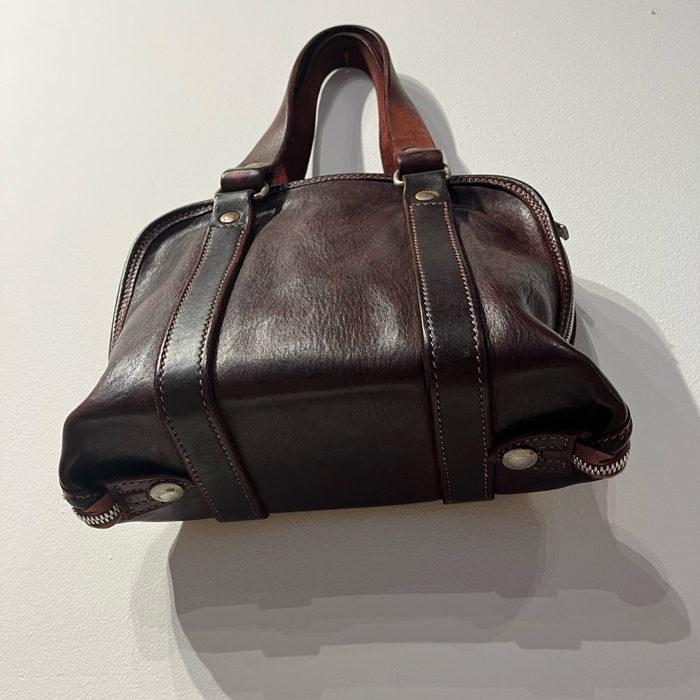 Guidi Dark Brown Leather Tote with Distressed Red Accents - Picture 6 of 6